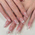 Press on Nails Medium Almond MABKJLF French Tip Fake Nails, Pink Full Cover with Bow Designs, 24Pcs