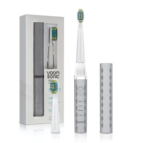 Voom Sonic Pro 3 Rechargeable Electric Toothbrush, Silver with Soft Dupont Nylon Bristles and 2-Minute Timer