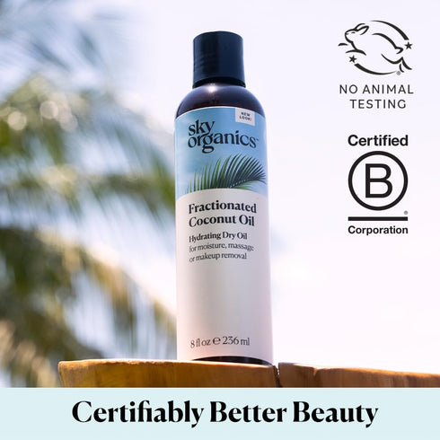 Sky Organics Fractionated Coconut Oil - Hydrating Dry Oil for Moisture, Makeup Removal, 100% Pure, 8 fl. Oz