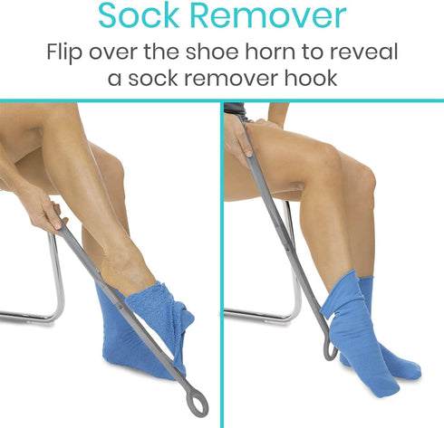 Sock Aid Device for Seniors with Shoe Horn Kit - Vive Adjustable Long Handle Sock Puller Aid