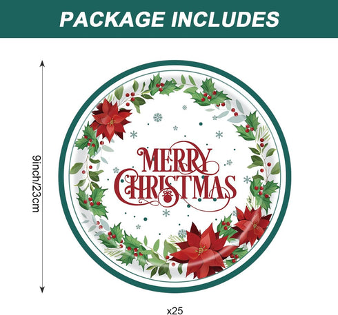 SHEPAILAI 25 25Pcs) Christmas Paper Plates Disposable Plates Holly leaf Dinner Tableware Kit Serve Guests Xmas Dessert