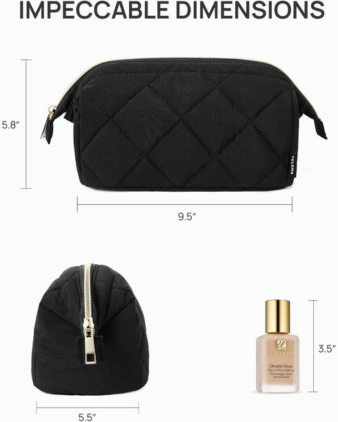 Telena Puffer Makeup Bags for Women: Nylon Puffy Padded Makeup Organizer Case, Wide-Open Travel Pouch