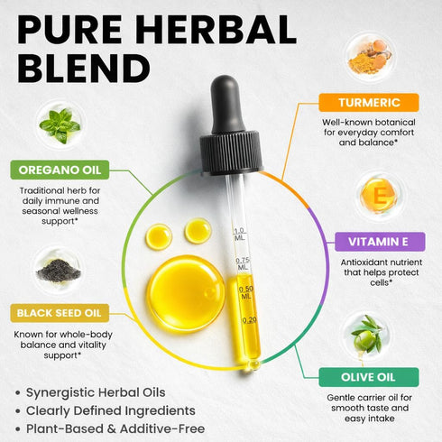 Immune 80% 2 Oz, 8 Oil of Oregano Drops with Black Seed Oil, Turmeric Oil, Vitamin E & Olive Oil Based, Digestive