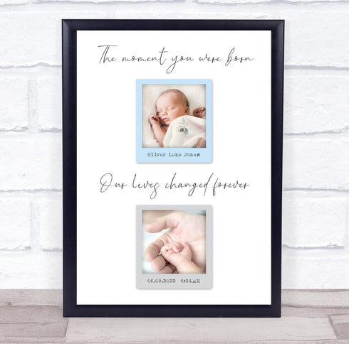The Card Zoo 2 Photos Boy New Baby Birth Details Nursery Christening Keepsake Gift Print