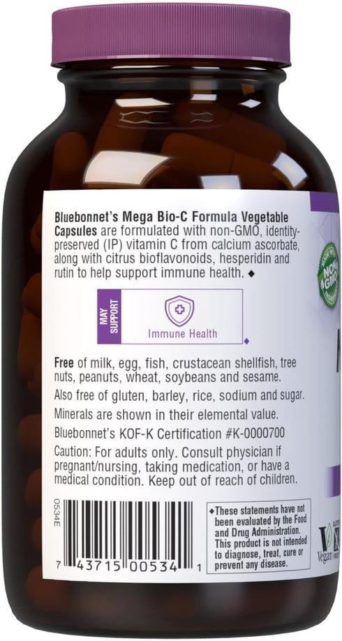 Bluebonnet Nutrition Mega Bio-C Formula Vegetable Capsules, 90 Count, High Potency Buffered Vitamin C