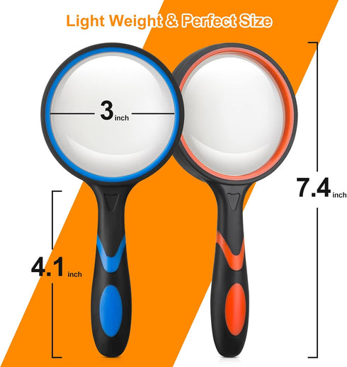 2PCS Upgrade 10X Magnifying Glass - Large Handheld Magnifier for Kids/Seniors Reading, 3 Inch Shatterproof Rubber Handle