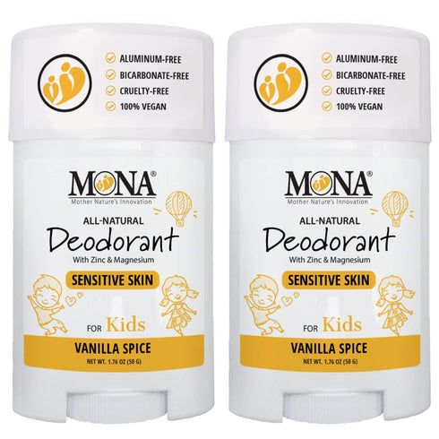 MONA BRANDS 100% Natural Deodorant for Kids - 2-PK Vanilla Spice, Vegan, Non-GMO, Gluten-Free, 1.76 Oz each