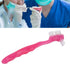 Double Sided Denture Cleaning Brush, Portable Plaque Removal Toothbrush for Home & Travel (Pink)