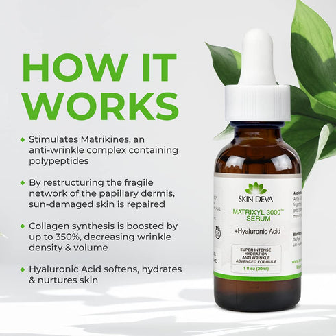 SKIN DEVA 1 fl oz Matrixyl 3000 Serum with Hyaluronic Acid | Lightweight Anti-Aging Moisturizer for Face Hydration