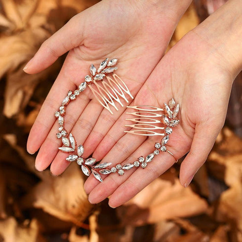 Unicra Wedding Crystal Hair Comb, Bridal Headpiece Accessories for Brides (Rose Gold)