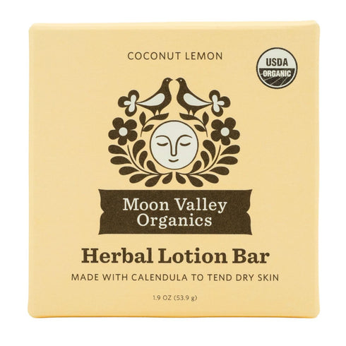 Moon Valley Organics Herbal Lotion Bar, Coconut Lemon, Calendula and Comfrey, Beeswax for Chapped Skin