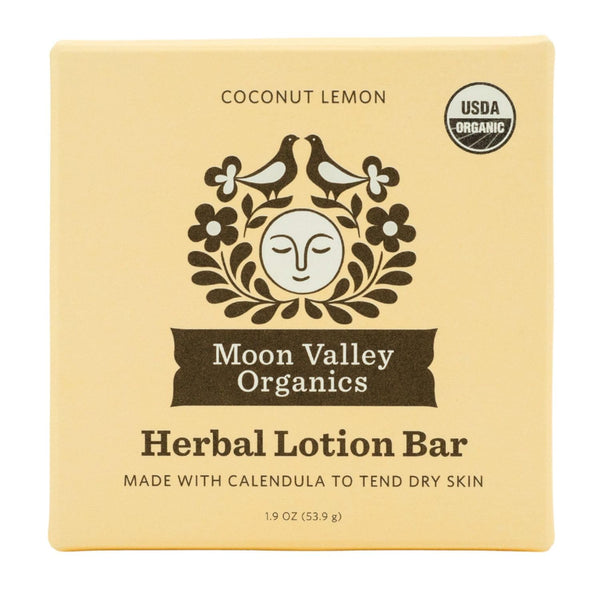 Moon Valley Organics Herbal Lotion Bar, Coconut Lemon, Calendula and Comfrey, Beeswax for Chapped Skin