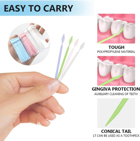 Plastic Toothpicks Disposable Interproximal Brush, Sturdy Double-Ended Dental Pick, 200Pcs Random Color.