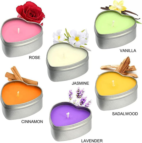 DEYBBY Large Heart Shaped Scented Tea Lights Candles, Smokeless Soywax Aromatherapy Candles (Pack of 6)
