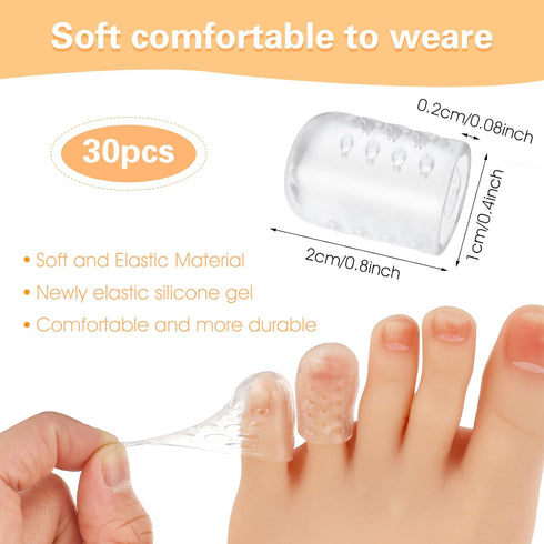 30Pcs Silicone Toe Protectors, Breathable Gel Anti-Friction Toe Caps Guards for Men Women, Soft Clear Toe Sleeves for