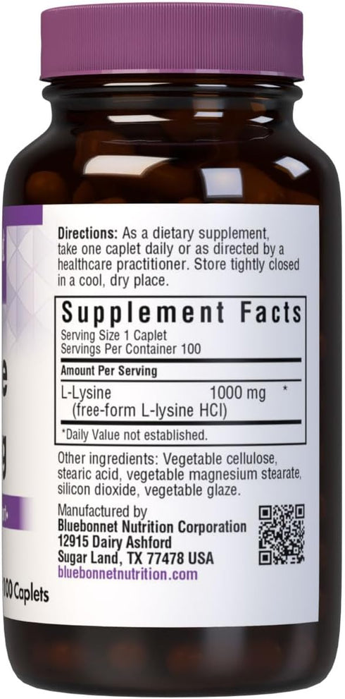 Bluebonnet L-Lysine 1000 mg Caplets, 100 Count
