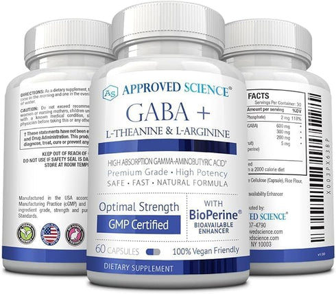 Approved Science GABA+ - Promote Calm, Improve Sleep, Boost Mood with GABA, L-Theanine, Vitamin B6, 60 Capsules