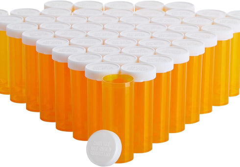 Juvale 50 Pack Empty Pill Bottles with Caps for Prescription Medication, 6-Dram Plastic Medicine Containers (Orange)
