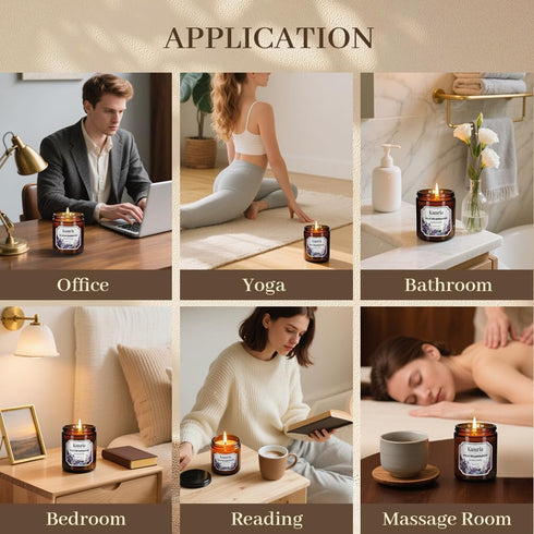 Kamria 7oz Violet Iris Sandalwood Candle, Elegant Floral Woody Aromatherapy in Amber Glass Jar, Natural Soy Wax