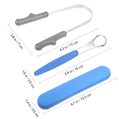 Healifty 4 Pack Tongue Scraper with U-Shaped Cleaner, Stainless Steel for Adults, Includes Travel Cases
