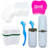 Denture Case Kit with 2 Bath Cups, 2 Denture Brushes & 2 Portable Toothbrush Boxes for Travel
