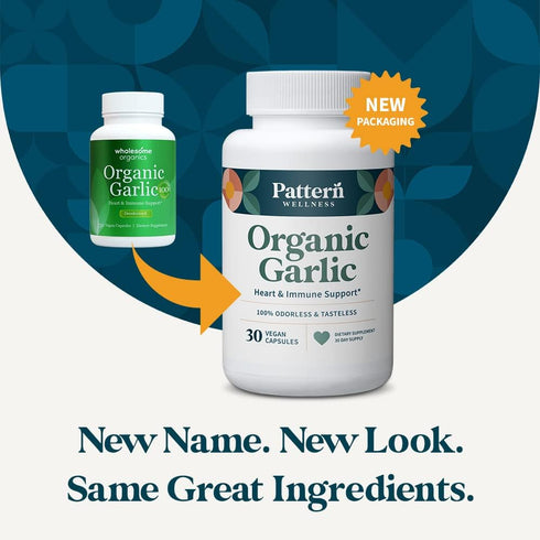 Pattern Wellness Odorless Organic Garlic, 1000mg - Healthy Immune, Circulatory & Cardiovascular Support - 30 Vegan