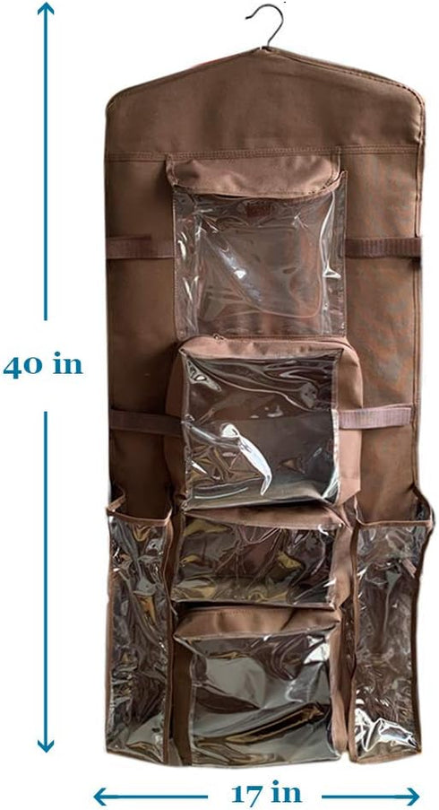ProPik Hanging Double Sided Wrapping Paper Storage Organizer with Multiple Pockets, 40"X17" Clear PVC Bag (Brown)
