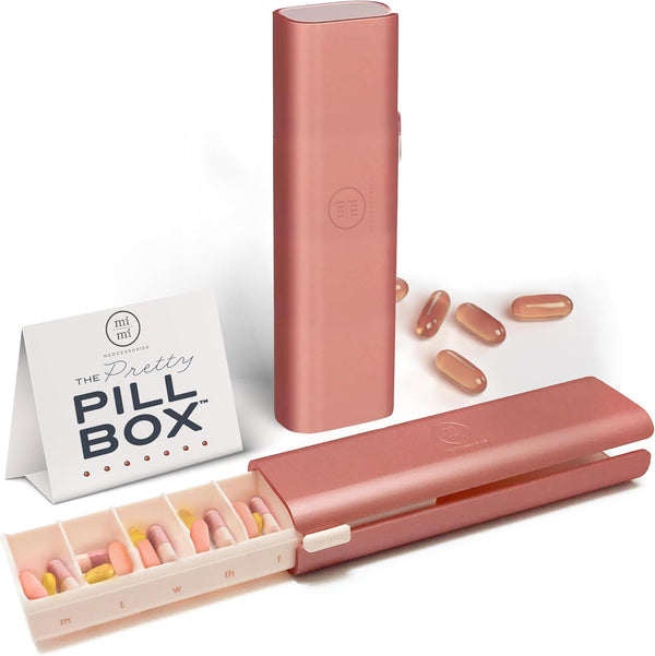 Pretty Pill Box Set - Compact Daily Pill Organizer for Vitamin Management, Travel Essentials for Women & Men - Rose