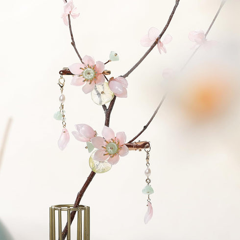 SHIYANG 1 Pair (2 pcs) Pink Handmade Lotus Hair Clips: Cute Floral Decorative Hair Accessories for Hanfu and Korean