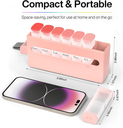 Set 2 7 White/Pink Weekly Pill Organizer Times a Day - Am Pm Pill Box Day, Large Twice Medicine Pill Case for Daily