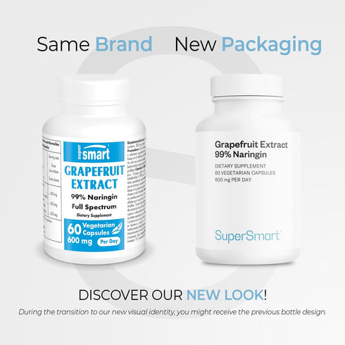 Supersmart Grapefruit Extract 600mg (99% Naringin) - High Potency GSE Supplement, 60 Vegetarian Capsules