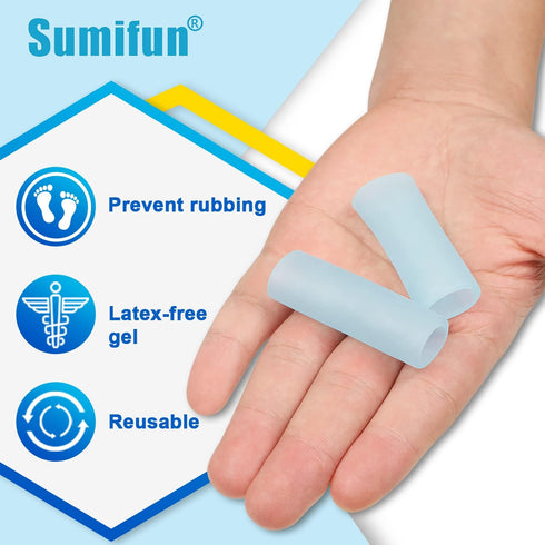 Sumifun Gel Finger Protector, 8 Pcs Silicone Finger Sleeves for Corns, Fingernails Loss, Friction Pain Relief, Blue