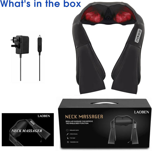 LAOBEN Neck and Shoulder Massager with Heat, Shiatsu Neck Massager for Neck and Shoulder Massage, Neck and Back