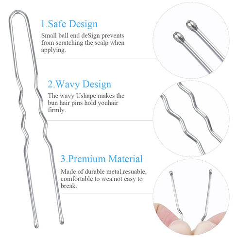 U Shaped Hair Pins - IKOCO 2.4inch Hair Pins for Women with Storage Box, Silver