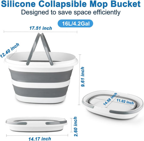 Collapsible Mop Bucket with Handle for Cleaning, 16L(4.2 Gallon) Silicone Square Mopping Bucket for Windows Cleaning or Car Washing, Cleaning Supplies Organizer Plastic Bucket for Storage