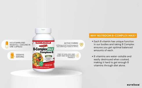 Fortified Vitamin B-Complex 200 mg, 120 Count - All Vegan B-Vitamins Including B12, B1, B2, B3, B4, B5, B6, B7, B9