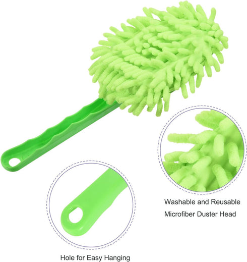 MECCANIXITY Microfiber Chenille Duster, Washable Cleaning Brush for Home, Kitchen, Office, Pack of 2, Green