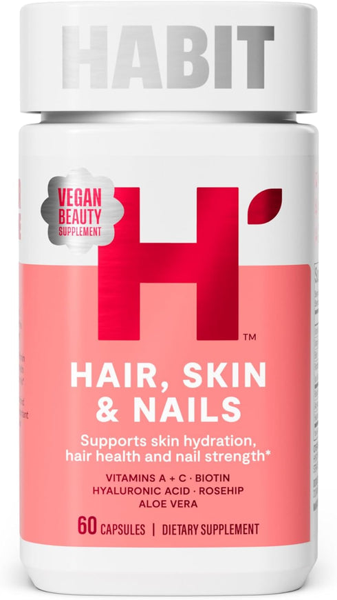 HABIT Hair, Skin & Nails Supplement (60 Capsules) - 2000mcg Biotin, Supports Skin Hydration, Hair & Nail Strength,