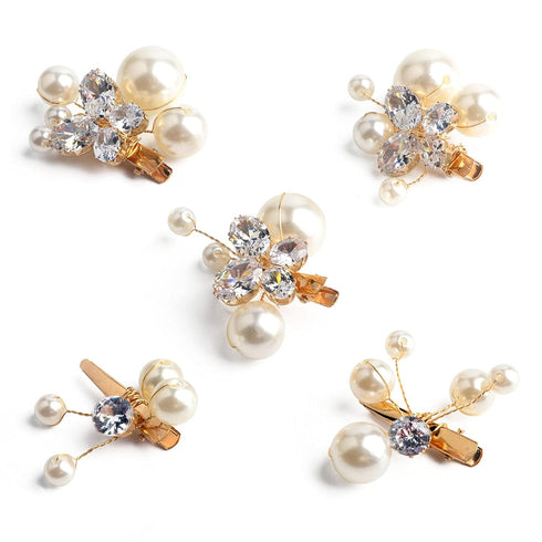 Small Sparkly Pearl Rhinestone Hair Clips - Set of 5 PCS Butterfly Hair Accessories for Women Girls in Wedding Prom