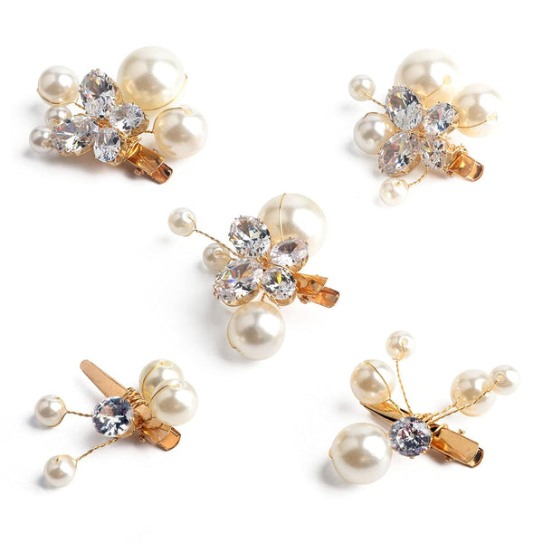 Small Sparkly Pearl Rhinestone Hair Clips - Set of 5 PCS Butterfly Hair Accessories for Women Girls in Wedding Prom