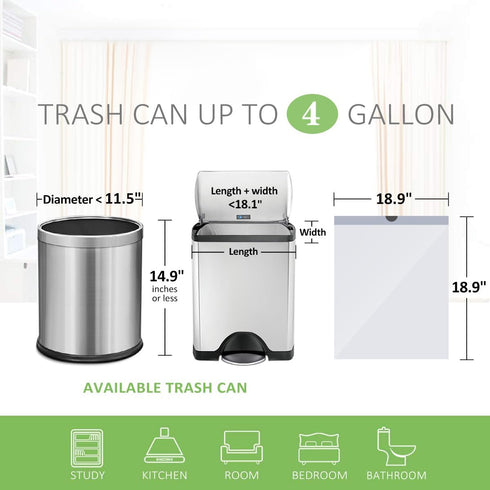 Teivio 4 Gallon 120 Counts White Strong Drawstring Trash Bags, Small Plastic Liners for Home Office Kitchen Bathroom