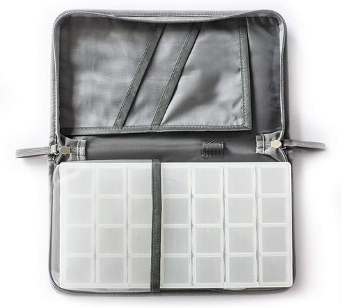 LeanTravel Pill Case Organizer for Travel with Passport Wallet, Grey, Extra Large for 7 to 28 Day Travel