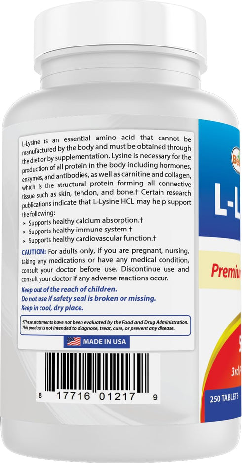 Best Naturals L-Lysine 500 mg, 250 Tablets