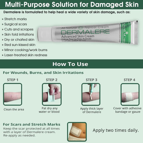 Dermalere Advanced Skin Cream, 1.7 Ounce Natural Homeopathic Formula for Face and Body, Scar Reducing Herbal Cream