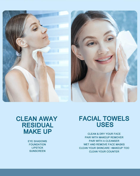 LUXU Clean Face Towels,Disposable Face Towel, Facial Washcloth, Makeup Remover Dry Wipes,25 Ct,2 Pack,Clean Facial Towels for Sensitive Skin,Soft and Thick for Nursing, Cruelty Free,Biodegradable