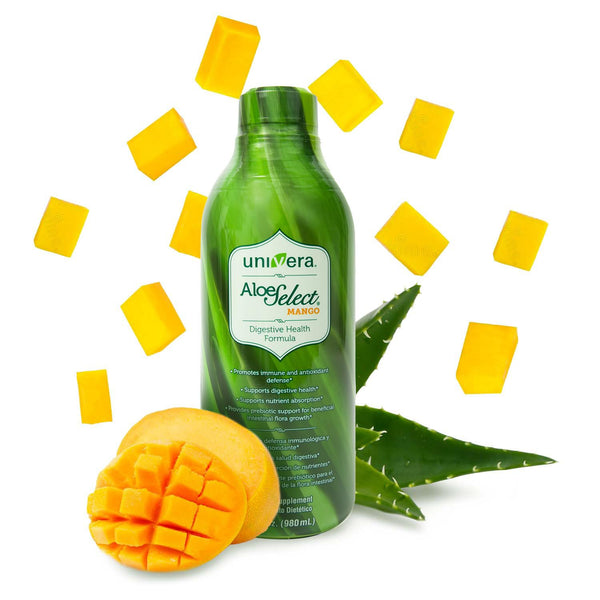 Univera Organic Aloe Vera Juice - Digestive Enzymes for Gut Health, Immune Support, Mango Flavor, 30 Day Supply