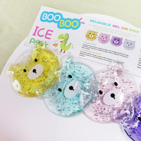 Kids Reusable Gel Ice Pack (4 Pcs), Cute Boo Boo Ice Pack for Injuries, Lunch Ice Pack, Pain Relief, Fever, Headaches