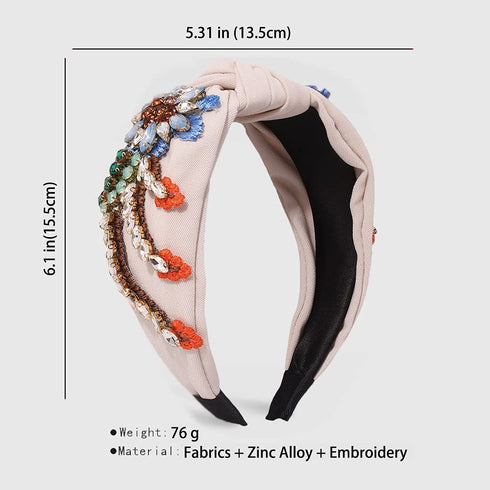 Yusier Baroque Rhinestone Crystal Headbands for Women | Exquisite Embroidered Hair Band Available in 5 Colors (Beige)