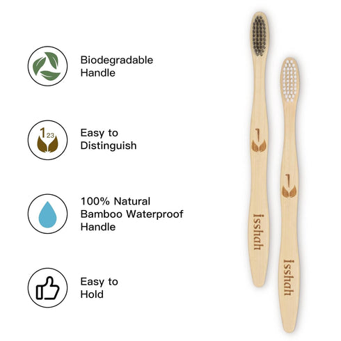 Biodegradable Eco-Friendly Natural Bamboo Charcoal Toothbrushes, FSC Certified, 12 Count