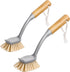 MR.SIGA Dish Brush with Long Bamboo Handle Built-in Scraper, Scrub Brush for